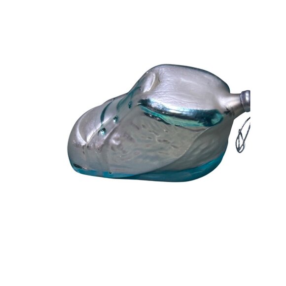 Glass Ornament Baby Bootie Ornament Blue Hand Painted Silver Aqua Glitte Pearl - Picture 7 of 10